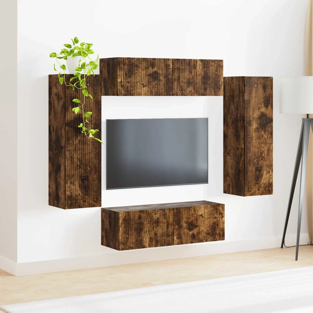 Set di Mobiletto da TV a Parete 4 pcs Rovere fumé