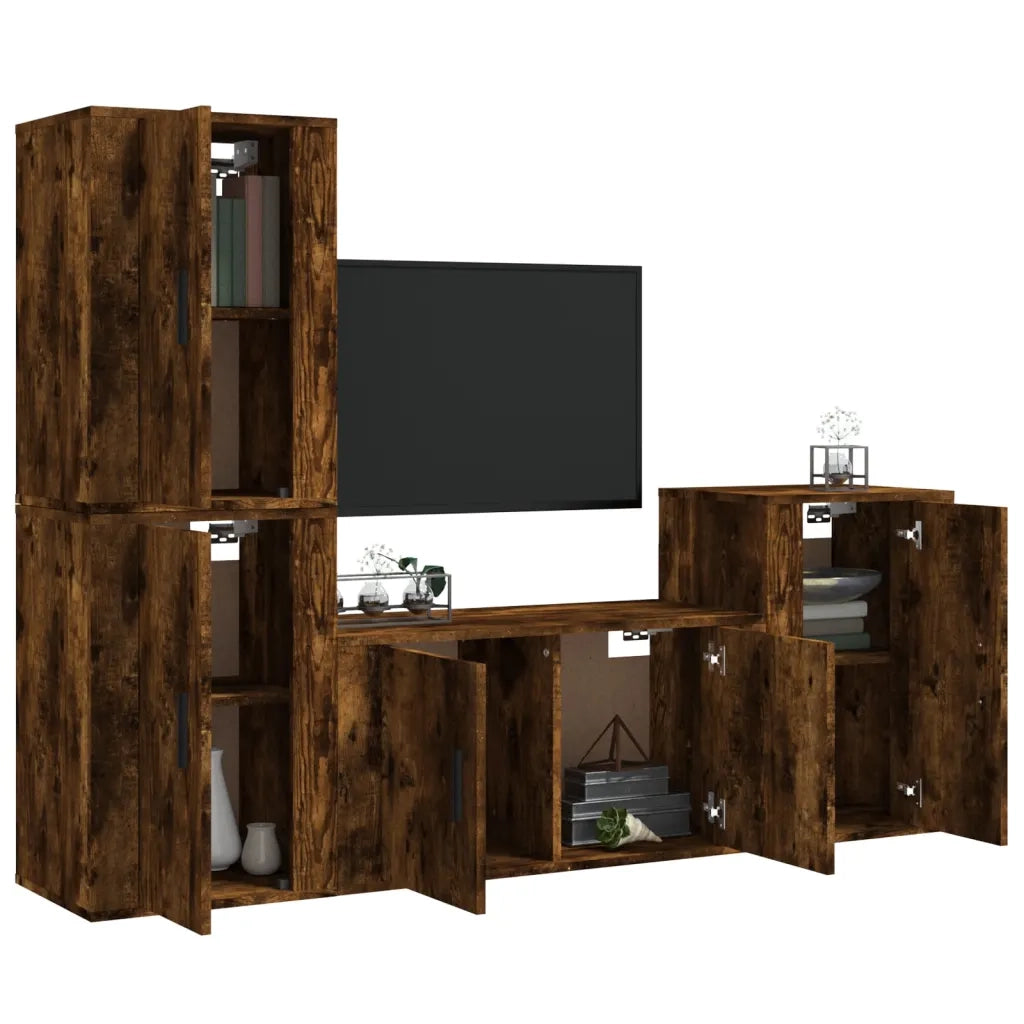 Set di Mobili Porta TV 4 pz | Armadietto TV | Mobile Porta TV Rovere Fumo in Legno Multistrato