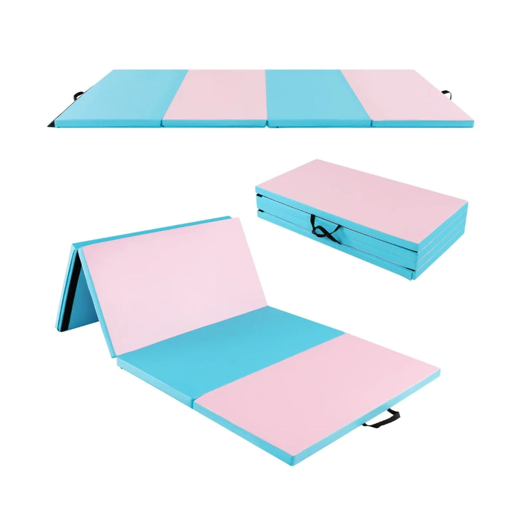 Tappetino da palestra pieghevole 240 x 116 x 5 cm morbido portatile comodo sensazione accogliente in similpelle blu e rosa 20_0018413
