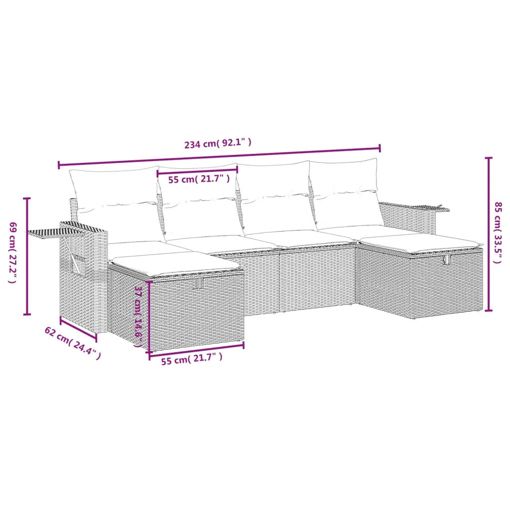 Set Divano da Giardino 6pz con Cuscini Grigio Chiaro Polyrattan 3263858