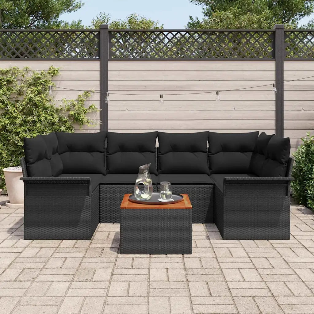 Set Divano da Giardino con archiviazione 7 pcs Nero polyrattan 3355951