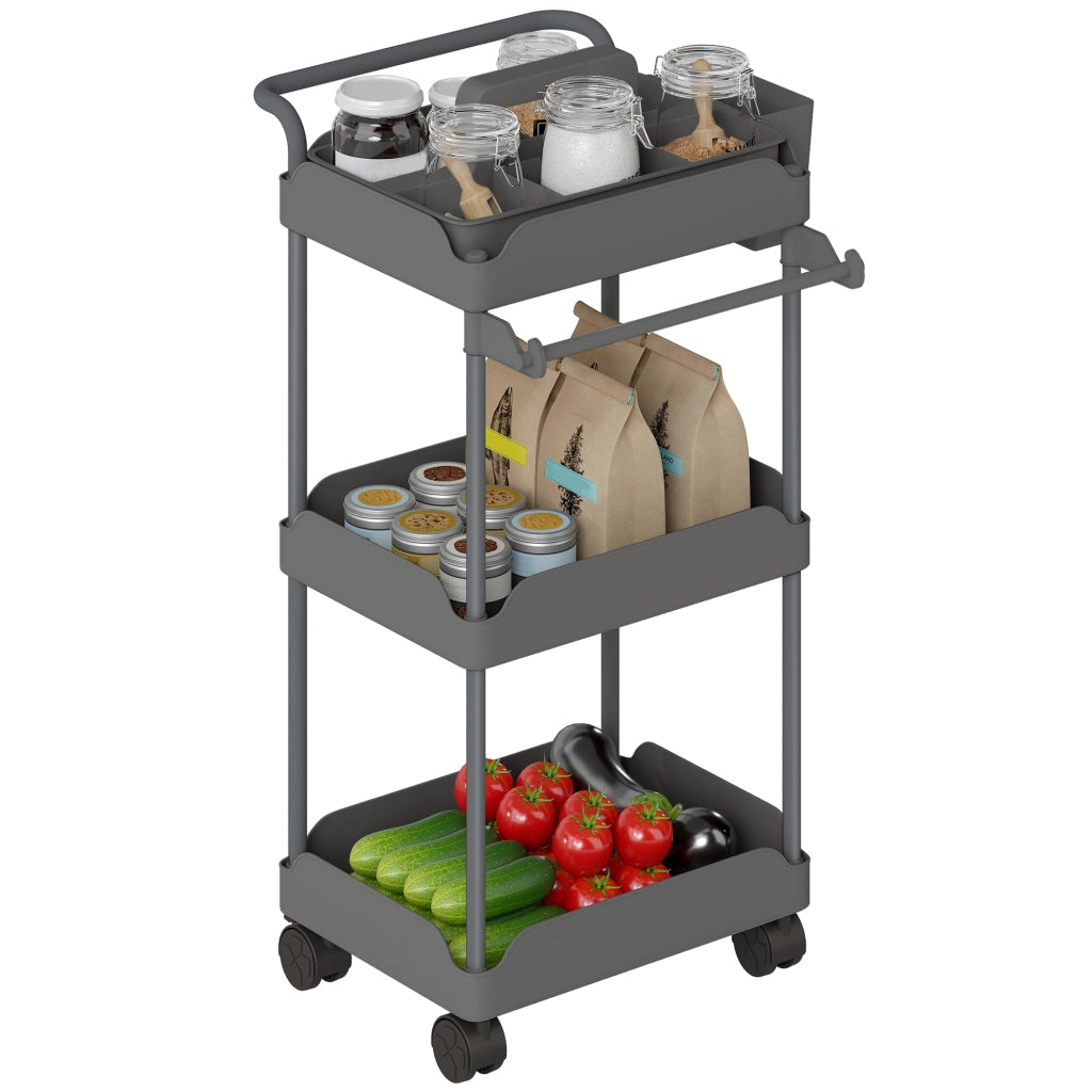 Carrello da Cucina a 3 Livelli con Cestini ¨C zephmum ¨C Grigio