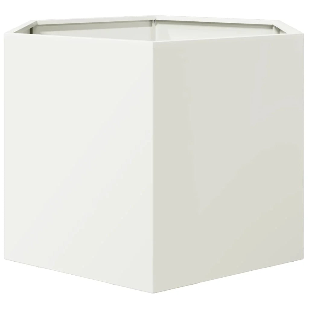 Fioriera/aiuola esagonale per piante fiori terrazza giardino 69 x 60 x 45 cm acciaio bianco 02_0038649