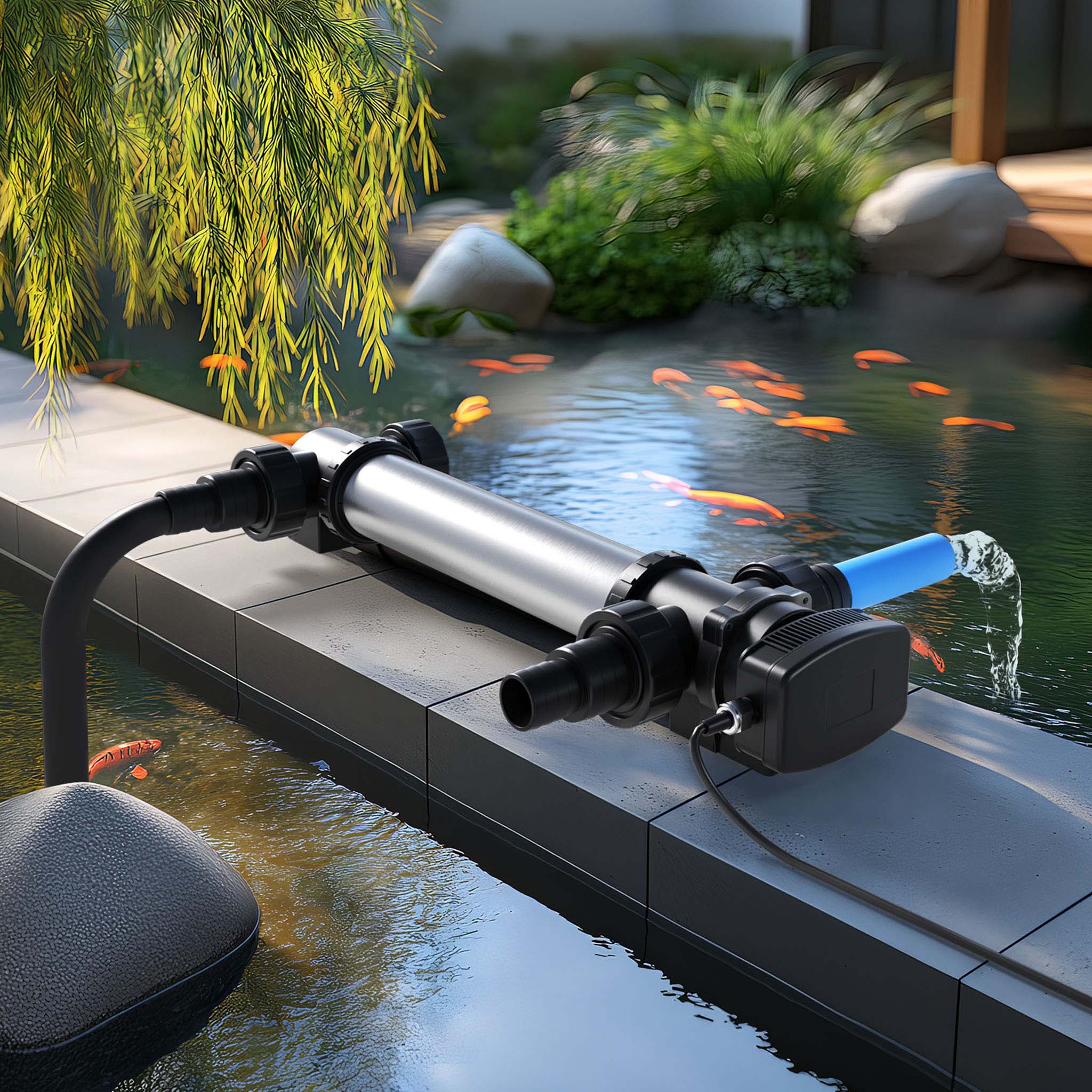 CUV-736 Chiarificatore UV per laghetto, acciaio inox, Sterilizzatore con lampada 36W