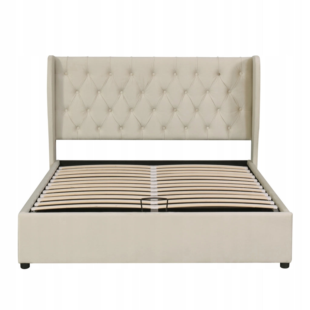 Letto matrimoniale 160x200cm - Xylo - Vellutato, chiodi, gambe di legno, blu