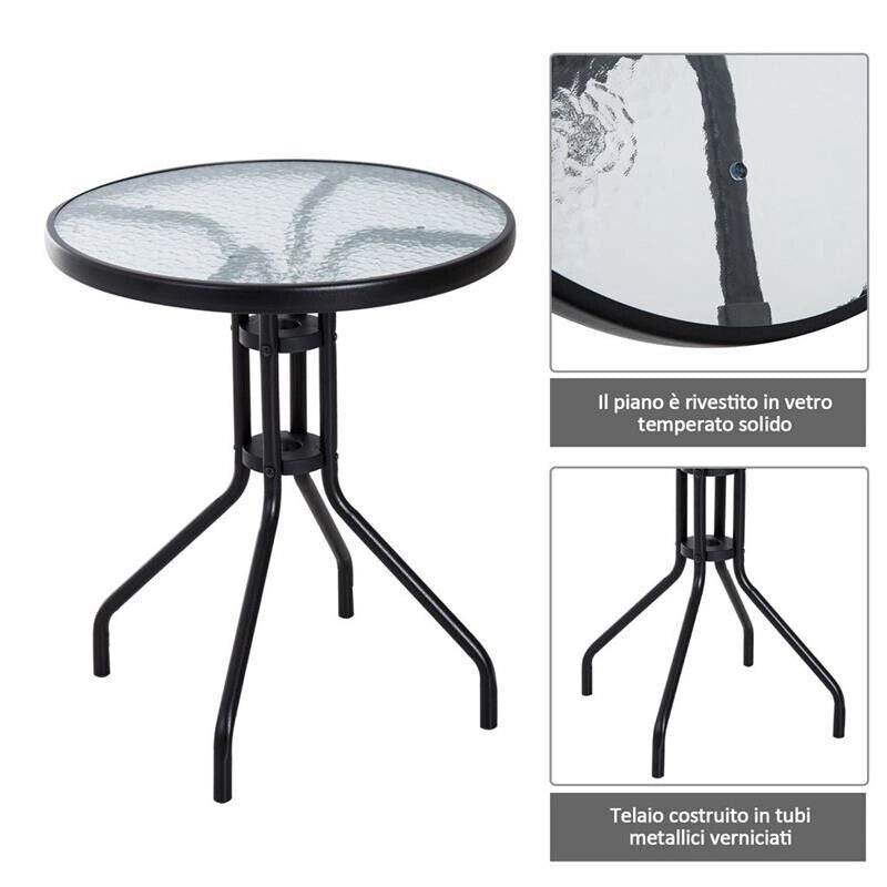 SET ARREDO PER ESTERNI CON TAVOLINO IN VETRO E SEDIE, MARRONE