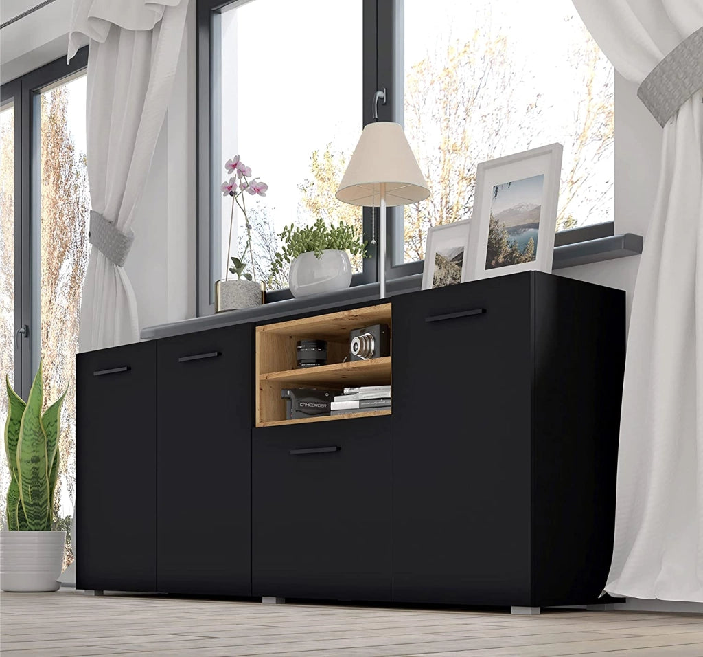 CASSETTIERA SOGGIORNO TV ANETTE DYNAMIC 24 151x44x86cm NERO OPACO ROVERE
