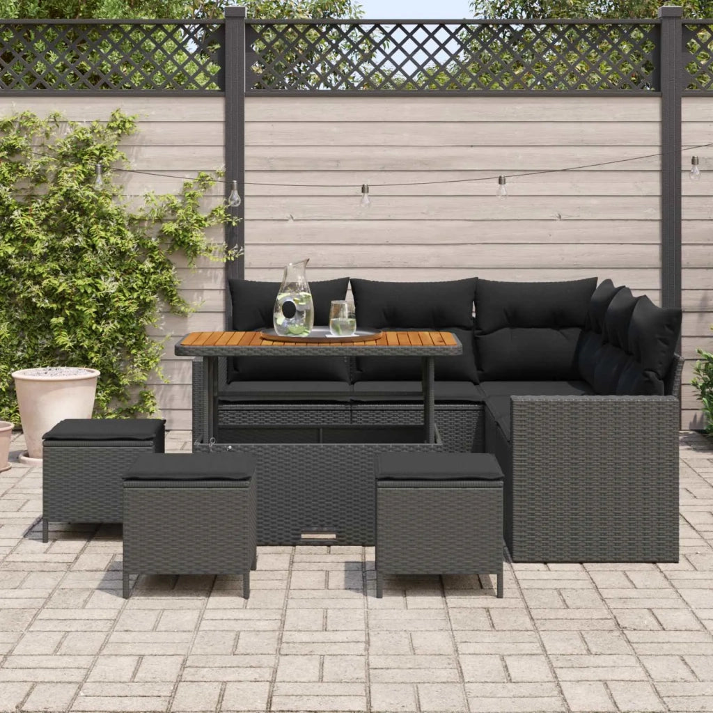 Set Divano da Giardino con cuscino 10 pcs Nero polyrattan