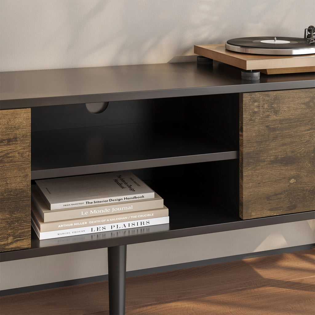 Mobile Porta TV Eskilstuna a 2 Ante e Ripiani 120 x 30 x 47 cm - Nero/ Color Legno Scuro [en.casa]