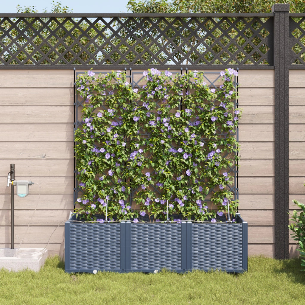 Fioriere da Giardino con Sistema di Irrigazione 3 pezzi Grigio