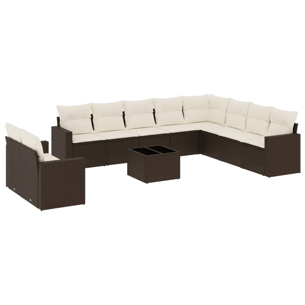 Set Divani da Giardino 11 pz con Cuscini Polyrattan Marrone 3219173