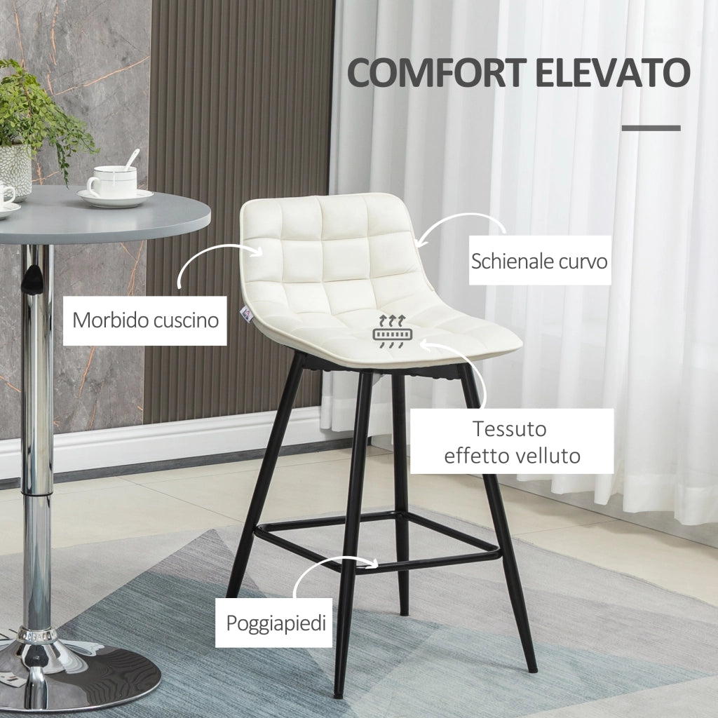 Sgabello Alto con Schienale ¨C Xylo ¨C Tessuto Effetto Velluto Crema, Metallo, 45x47x84 cm