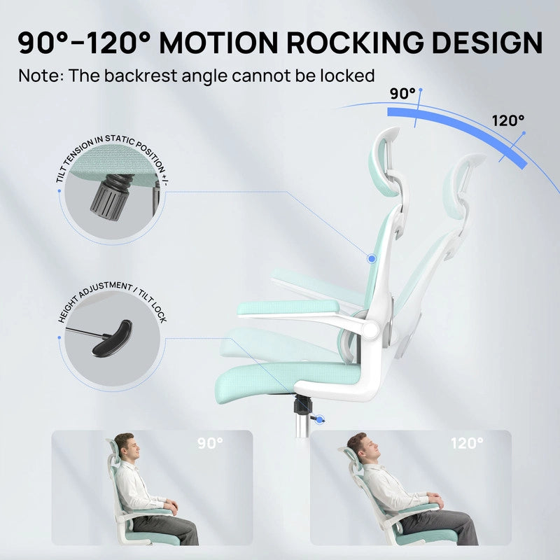 Sedia da ufficio ergonomica - Poltrona HAMLODY - con braccioli pieghevoli a 90° - Supporto lombare - Regolabile in altezza Verde