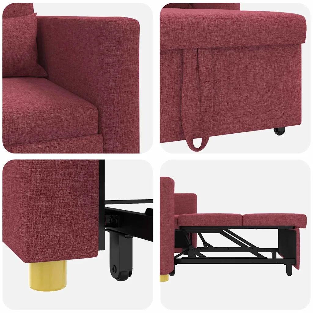vidaXL Divano Letto Singolo Rosso vino 90 x 165 x 87 cm Tessuto
