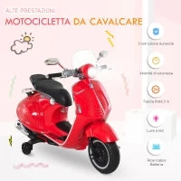 Moto Elettrica per Bambini con Licenza Ufficiale Vespa, 2 Rotelle, Luci e Suoni, 108x49x75 cm, Rossa