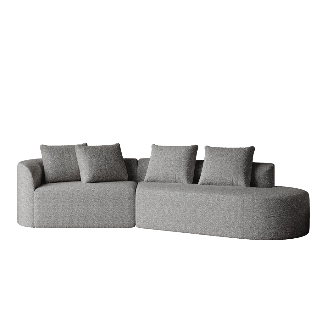 Divano Angolare in Velluto con Cuscini ¨C MINIMAL ¨C 4 Posti, Chaise Longue, Grigio