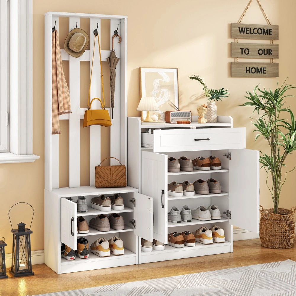 Set Ingresso con Scarpiera e Appendiabiti ¨C MINIMAL ¨C Bianco, 140.6x32x180 cm