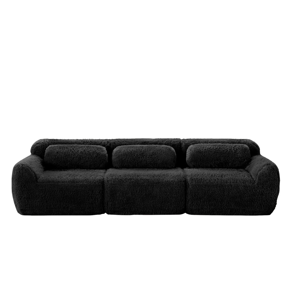 Divano modulare 3 posti 291x104x73 cm in tessuto peluche; nero; senza montaggio