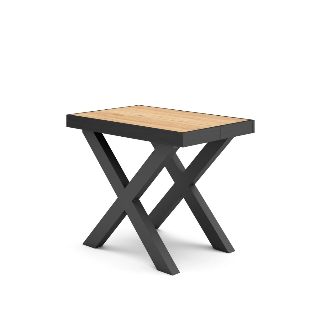 Consolle allungabile, 58 fino 180x90x73cm, Per 8 persone, Gambe in legno, colore Rovere e nero RF2763