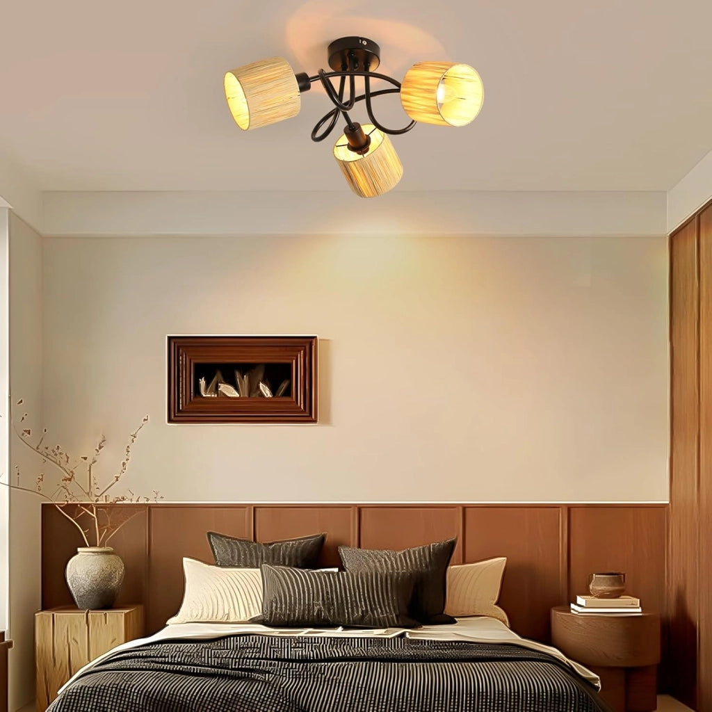 ZMH Faretto da soffitto a 3 luci E14 Nero Naturale Lampada da soffitto Carta Soggiorno