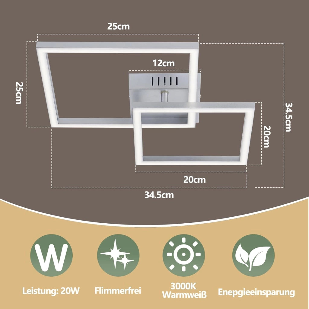 ZMH Plafoniera LED argento 20W 3000K moderna lampada da soffitto per soggiorno camera da letto corridoio ufficio