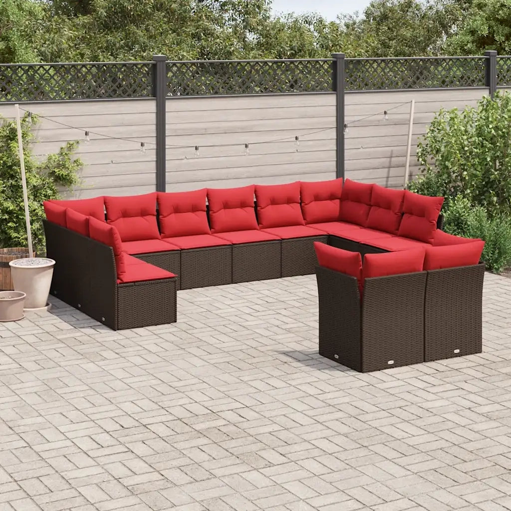 Set Divani da Giardino 12 pz con Cuscini Marrone in Polyrattan 3218434