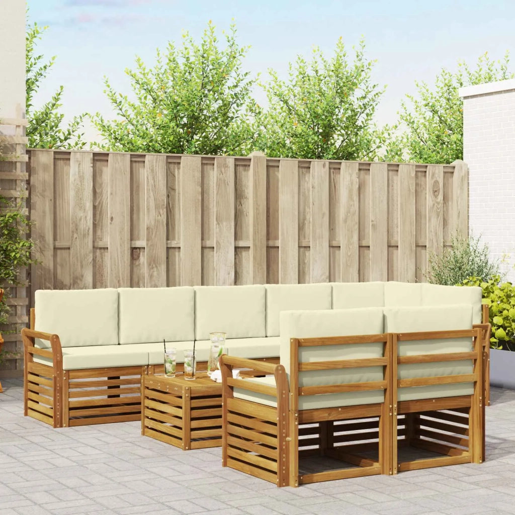 Set divani 9 pcs Naturale e Crema Legno di Acacia Massello 3375050