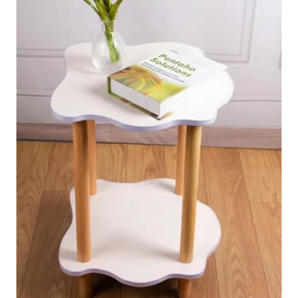 Trade Shop - Tavolino Con 2 Ripiani A Forma Di Nuvola Gambe In Legno Elegante Portaoggetti Soggiorno -