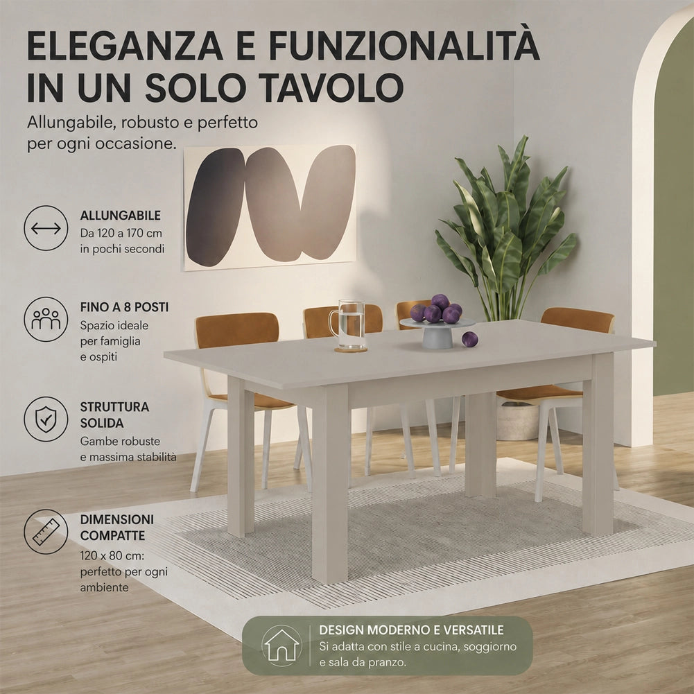 Tavolo da Pranzo 120x80 Allungabile fino a 170 cm Rettangolare in Legno Sabbia