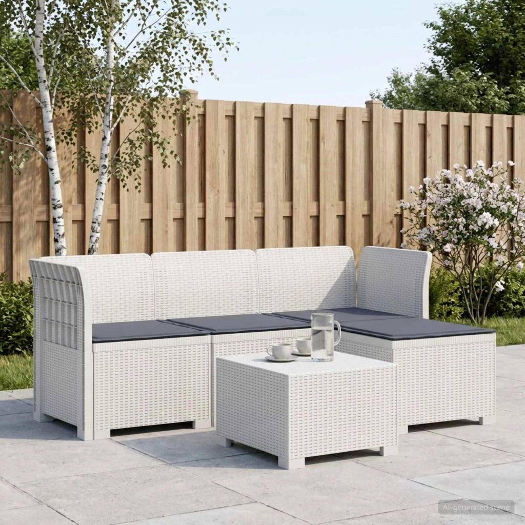 Divano da giardino 4 posti con cuscini aspetto rattan PP Bianco 3443937