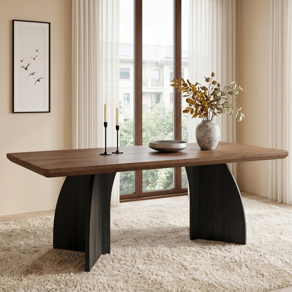 Tavolo da pranzo 160×80 cm in MDF, colore noce, per 4-6 persone, piano da 4 cm, struttura stabile, design moderno