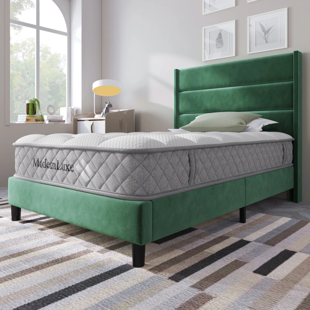 Letto singolo imbottito – 90x200 cm – rete testiera design moderno – velluto verde