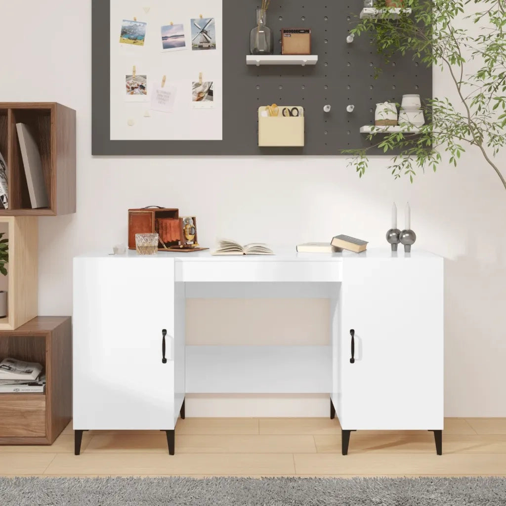 Scrivania | Tavolo da Ufficio Bianco Lucido 140x50x75 cm in Legno Multistrato