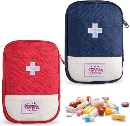 Due kit di pronto soccorso per viaggiatori compatti e leggeri, impermeabili a acqua, per attività all'aperto e campeggio (rosso mare)