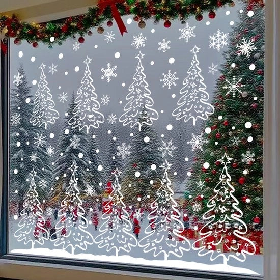 Sticker per Albero di Natale Bianco per Decorazioni di Natale per Negozio di Natale - Sticker per Vetrina senza Residui di Elettricità Statica
