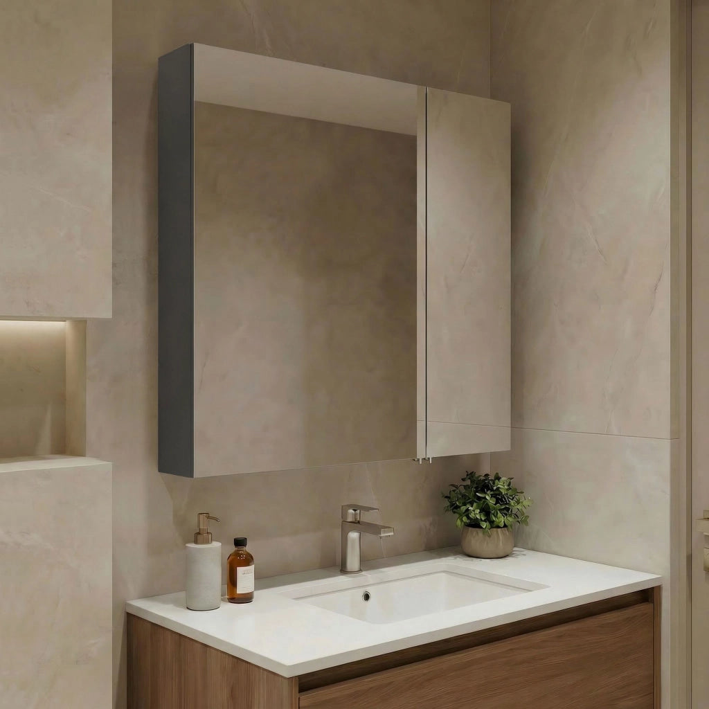 Mobile da bagno con specchio "Nuvola 60 v2" - 66 x 16 x 60 cm - Antracite