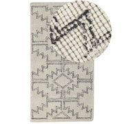 Tappeto beige e nero lana 80 x 150 cm trapuntato a mano motivo geometrico boho soggiorno camera da letto