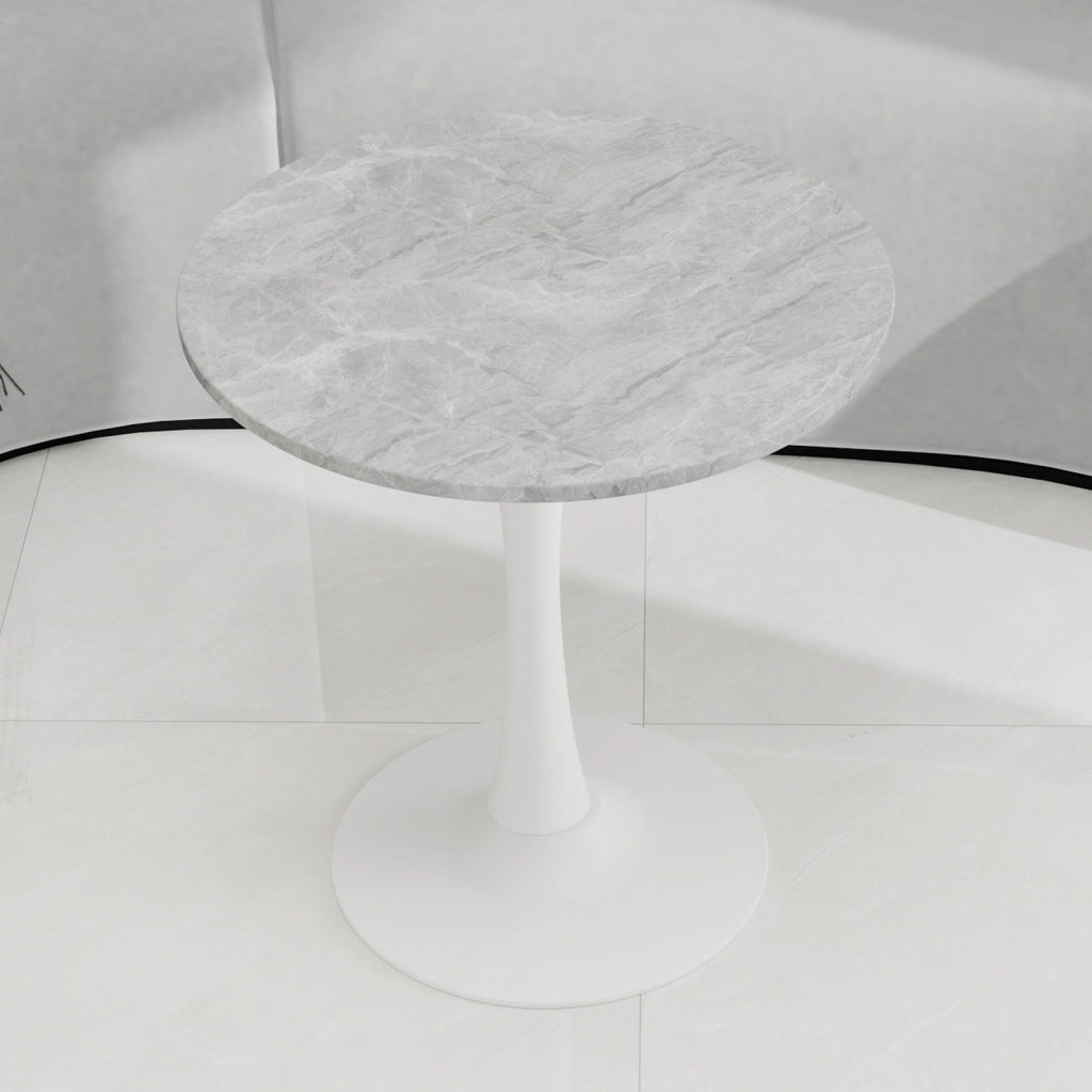 Tavolino da Caff¨¨ Rotondo ¨C MINIMAL ¨C Marmo Bianco con Venature Grigie, 70 cm