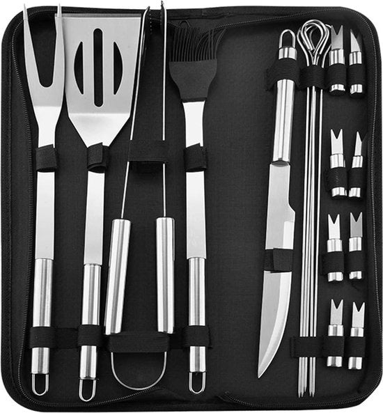 Accessori da barbecue 20 pezzi con tas da trasporto - Accessori per cucina all'aperto, campeggio, grigliata e fumo