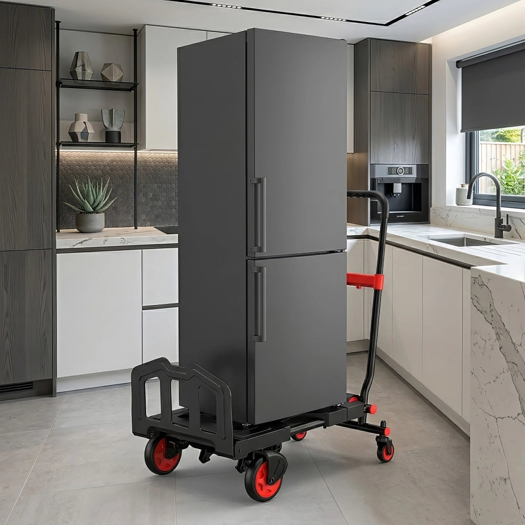 Carrello Pieghevole 2 in 1 Portata 150 kg, Carrello Portapacchi Trasformabile Verticale e a Pianale, Manico Regolabile, Ruote in Gomma