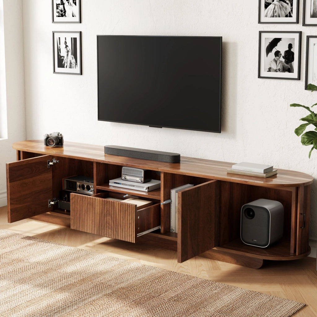 Mobile TV con 2 ante scorrevoli; 2 ante; 1 cassetto e 1 vano aperto; per soggiorno; 200 × 40 × 50 cm