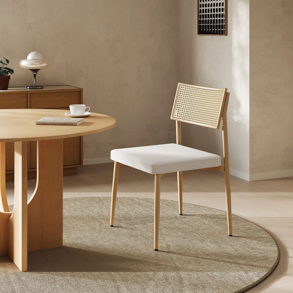 Set di 2 Sedie Jördfjok da Sala Pranzo Imbottite con Schienale Effetto Rattan / Beige [en.casa]