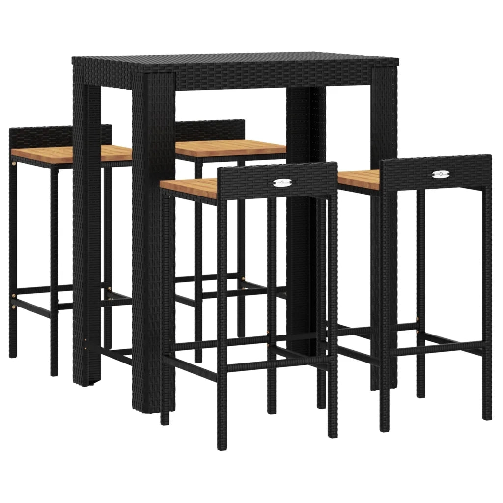 Set Bar Giardino 5 pz Nero Polyrattan e Legno Massello Acacia 3187708