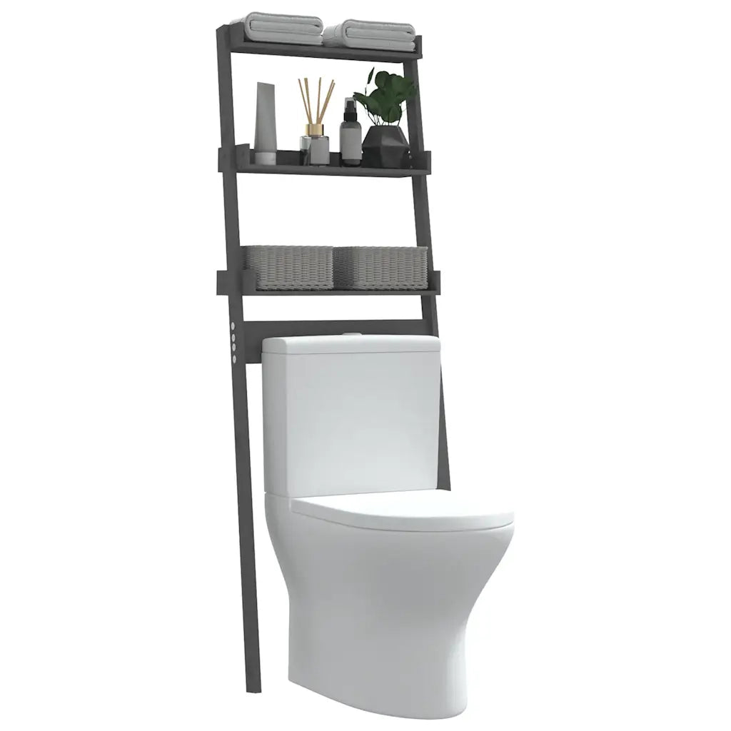 Rastrelliera da Bagno Grigia 63,5x32x179 cm Legno Massello Pino 824655