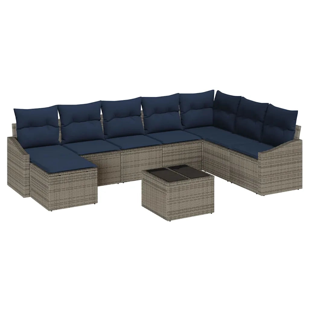 Set Divano da Giardino 8 pcs Grigio e Blu Navy polyrattan
