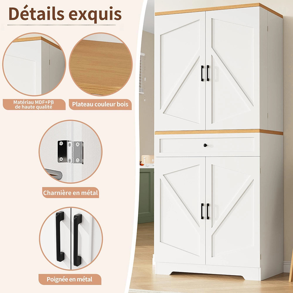 Armadio Cucina Alto 80x40x180cm - Xylo - Moderno con 12 Scomparti e Cassetti