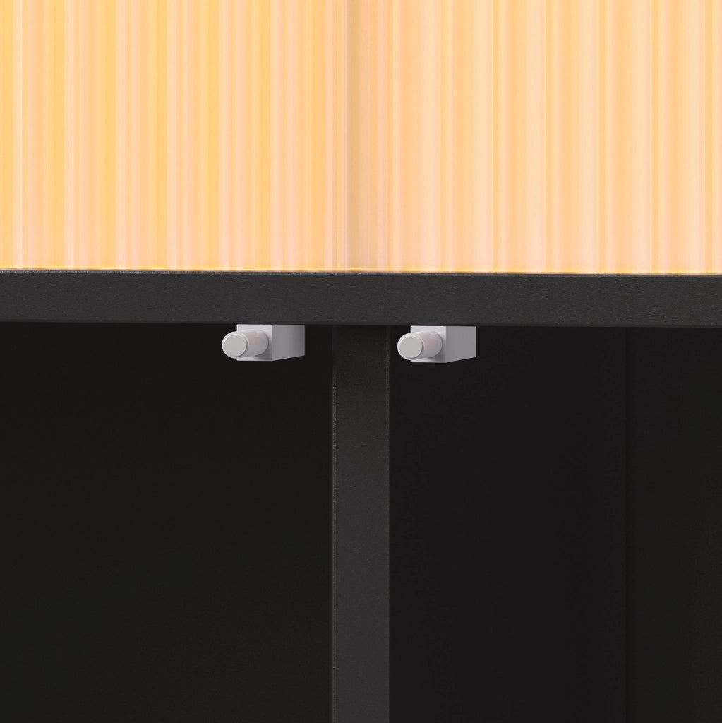 Tavolo bar 135-205x39x100 cm con ruote; LED e porta USB in MDF e vetro nero