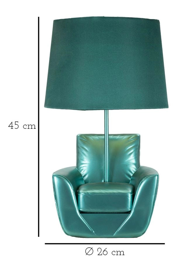 Lampada da Comodino Midcentury Turchese Ø26x43 cm in Resina e Ferro e Tessuto Turchese