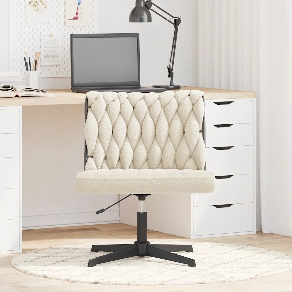 Sedia da Ufficio Girevole in Tessuto Riccio Crema Effetto Lana