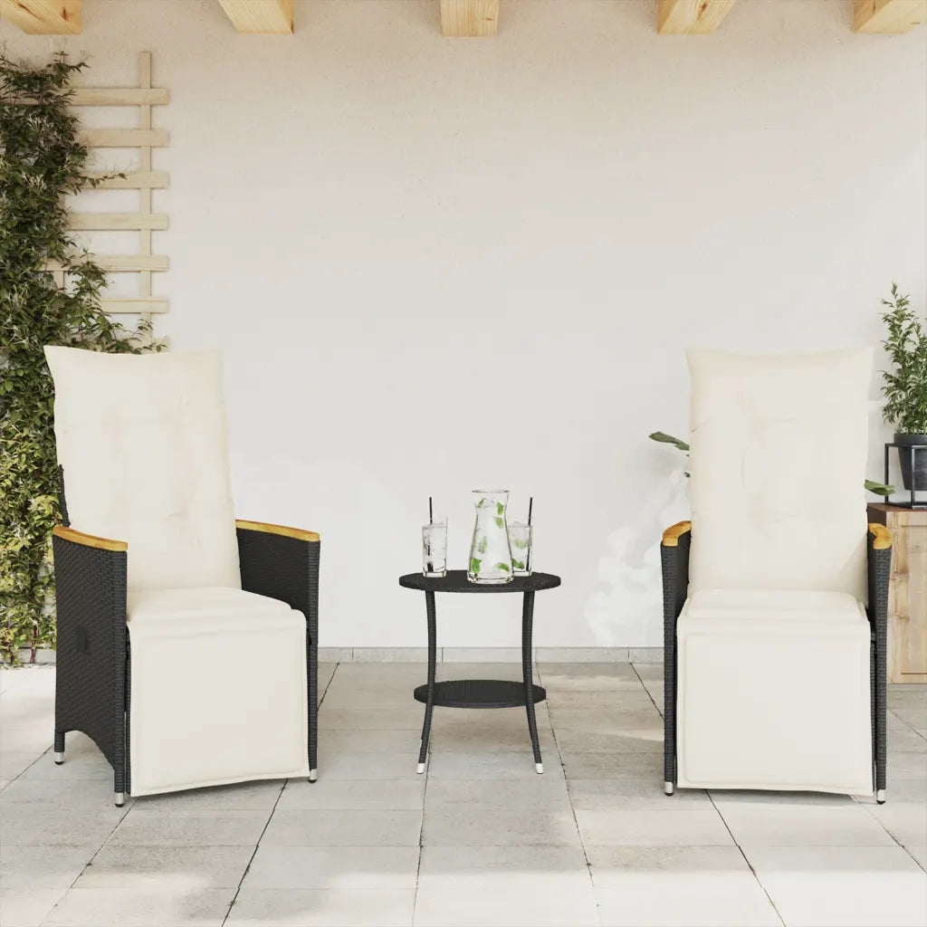 Set da Bistr¨° 3 pz | Set Salotto da Giardino con Cuscini Nero in Polyrattan
